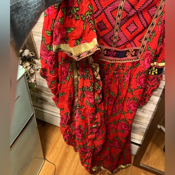 Free People Bold Blooms Embroidered Dress oversized red gold - Picture 5 of 12